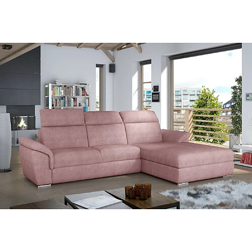 VENESETTI Canapé d'angle convertible en tissu Luxe, rose, 5 places, angle droit (vu de face) , TRESOR