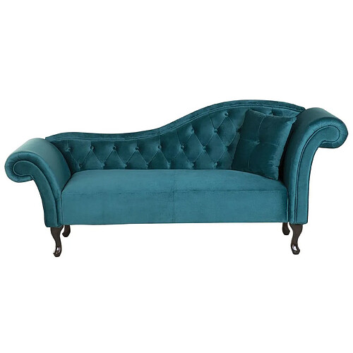 Beliani Chaise longue en velours bleu paon côté droit LATTES