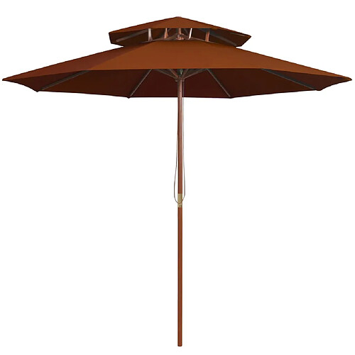 vidaXL Parasol à deux étages avec mât en bois terre cuite 270 cm