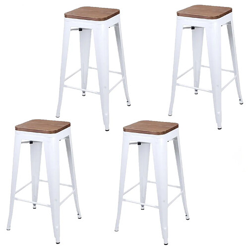 Toilinux Lot de 4 Tabourets de bar vintage Liv - Blanc