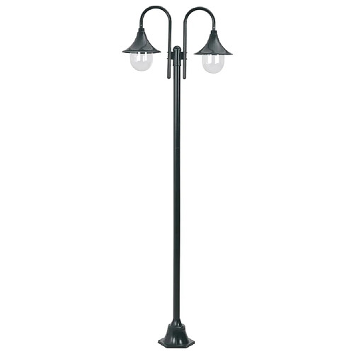 vidaXL Lampadaire de jardin E27 220cm Aluminium 2 lanternes Vert foncé