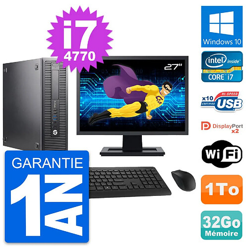 PC HP 600 G1 SFF Ecran 27" Intel i7-4770 RAM 32Go Disque Dur 1To Windows 10 Wifi · Occasion