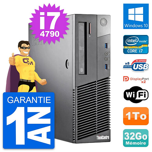 PC Lenovo ThinkCentre M93p SFF Intel i7-4790 RAM 32Go Disque 1To Windows 10 Wifi · Occasion