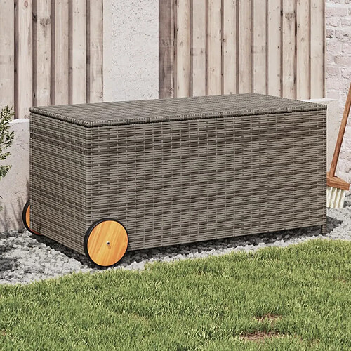 vidaXL Boîte de rangement de jardin et roues gris 190L résine tressée