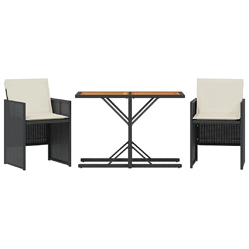 Maison Chic Ensemble de bistro 3 pcs avec coussins,Table + chaises + coussins de jardin noir résine tressée -GKD800384