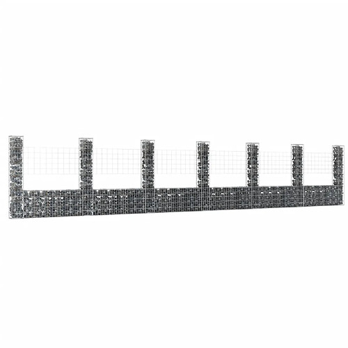 vidaXL Panier de gabion en forme de U avec 7 poteaux Fer 740x20x150 cm