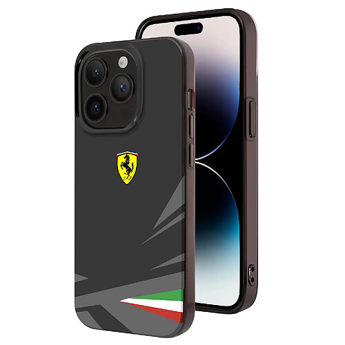 Ferrari Coque pour iPhone 14 Pro Bi-matière Compatible Charge QI Noir