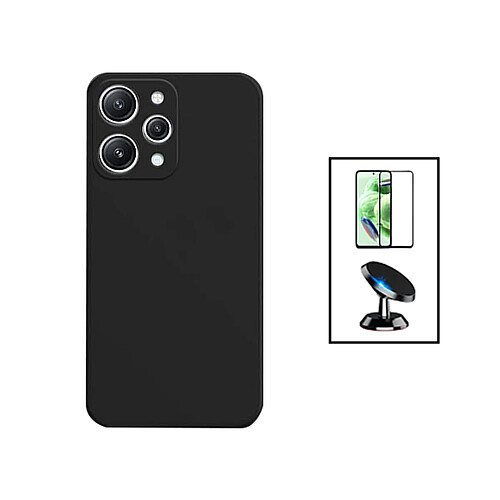 PHONECARE Kit Film Verre Trempé 5D Full Cover + Coque Silicone Liquide + Support Magnétique de Voiture pour Xiaomi Redmi 12 - Noir