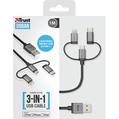 Trust 22693 câble USB 1 m USB 2.0 USB A Micro-USB B Noir, Argent