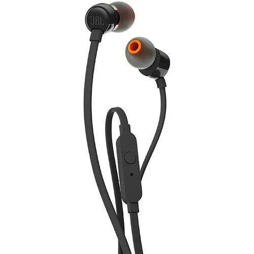 JBL T110 – Ecouteurs intra-auriculaires filaires – Son Pure Bass de JBL et bouton de contrôle – Connectivité : câble Jack 3,5 mm(Noir)