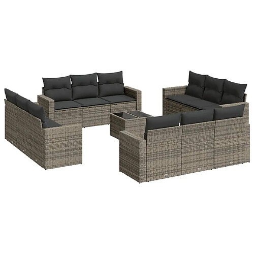 Maison Chic Salon de jardin avec coussins 13 pcs | Ensemble de Table et chaises | Mobilier d'Extérieur gris résine tressée -GKD69351