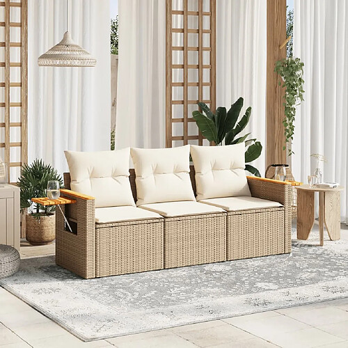 vidaXL Salon de jardin avec coussins 3 pcs beige résine tressée