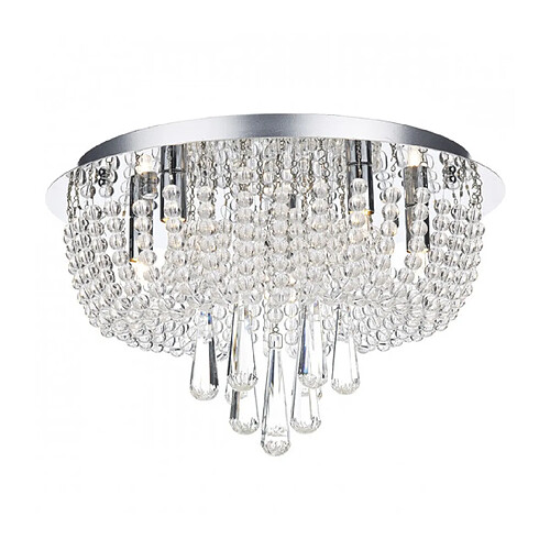 Luminaire Center Plafonnier Saigon cristal et chrome poli 5 ampoules