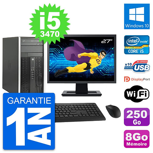 PC Tour HP Pro 6300 CMT Ecran 27" i5-3470 RAM 8Go Disque 250Go Windows 10 Wifi · Occasion