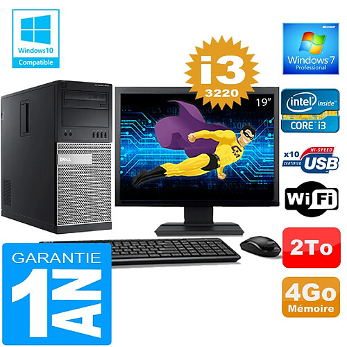 PC Tour DELL 7010 Core I3-3220 Ram 4Go Disque 2 To Wifi W7 Ecran 19" · Occasion