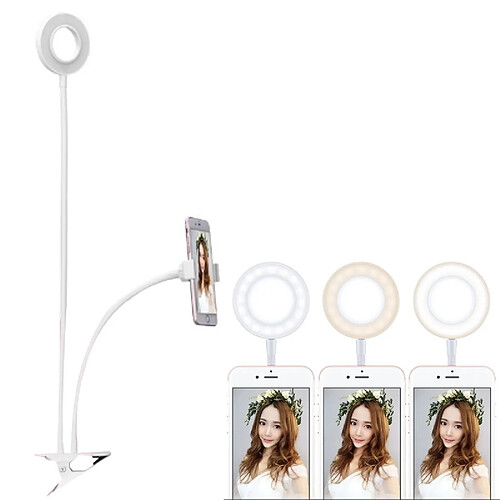 Wewoo Lumière Selfie Clip Style Universal Support de téléphone portable Ring Light avec réglage de la en 3 couleurs, pour l'enregistrement en studio, diffusion en direct, Live Show, KTV, etc. Blanc