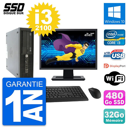 PC HP Z210 SFF Ecran 22" Intel Core i3-2100 RAM 32Go SSD 480Go Windows 10 Wifi · Occasion