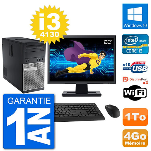 PC Tour Dell 9020 Ecran 22" Intel i3-4130 RAM 4Go Disque 1To Windows 10 Wifi · Occasion