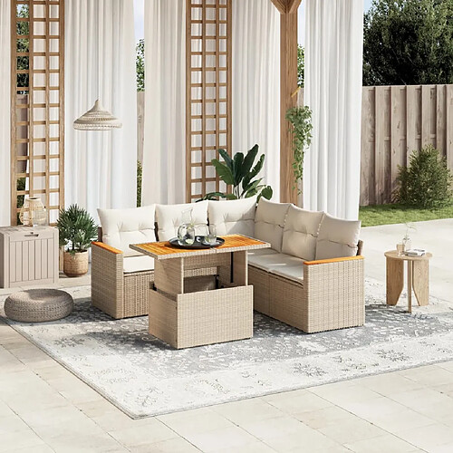 vidaXL Salon de jardin avec coussins 6 pcs beige résine tressée