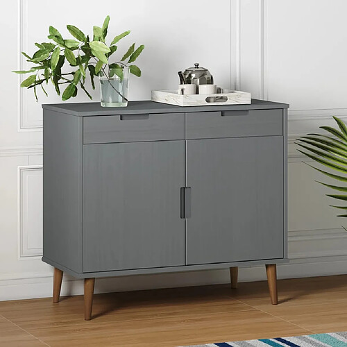 vidaXL Buffet MOLDE Gris 90x40x80 cm Bois massif de pin