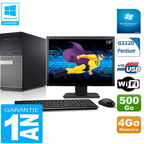 PC Tour DELL 9020 Intel G3220 Ram 4Go Disque 500 Go Wifi W7 Ecran 19" · Occasion