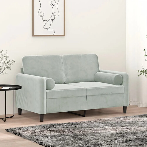 vidaXL Canapé 2 places avec oreillers gris clair 120 cm velours