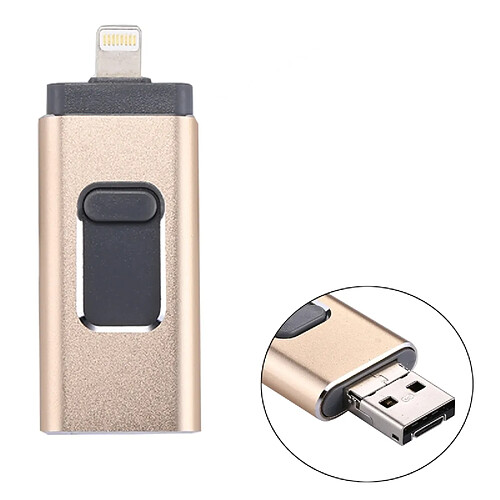 Wewoo Clé USB or pour iPhone et iPad & iPod la plupart des smartphones Android PC 3 en 1 USB 2.0 Lightning 8 broches lecteur flash USB Micro 64Go,