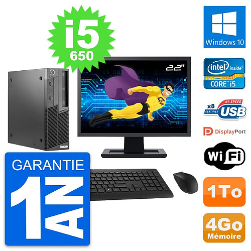 PC Lenovo M90 SFF Ecran 22" Intel Core i5-650 RAM 4Go Disque 1To Windows 10 Wifi · Occasion