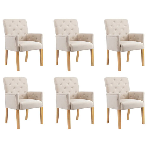 vidaXL Chaises à manger avec accoudoirs lot de 6 beige tissu