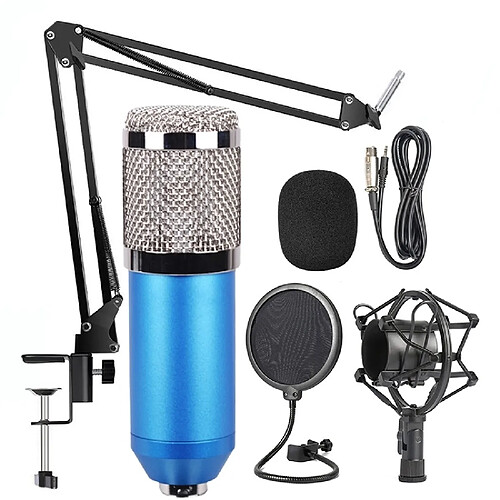 Wewoo Microphone à condensateur Mic Kit avec bras de ciseaux à suspension réglable, fixation choc & filtre anti-pop double couche, pour enregistrement en studio, diffusion en direct, live show, KTV, etc. bleu