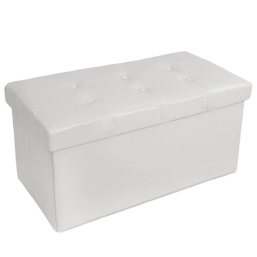 Helloshop26 Pouf coffre pliant pliable de rangement 80x39 cm salon salle à manger blanc 08_0000480