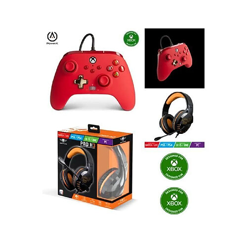 Pack Manette XBOX ONE-S-X-PC ROUGE Officielle + Casque Gamer PRO H3 ORANGE SPIRIT OF GAMER XBOX ONE/S/X/PC