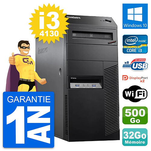 PC Tour Lenovo ThinkCentre M83 i3-4130 RAM 32Go Disque Dur 500Go Windows 10 Wifi · Occasion