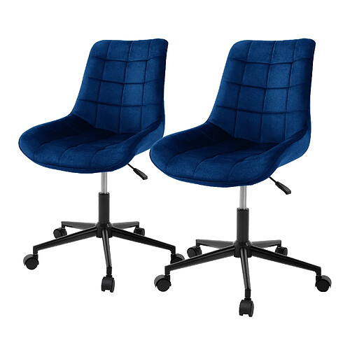 ML-Design 2x Chaise de bureau pivotante à 360° bleu en velours tabouret pour salon travail