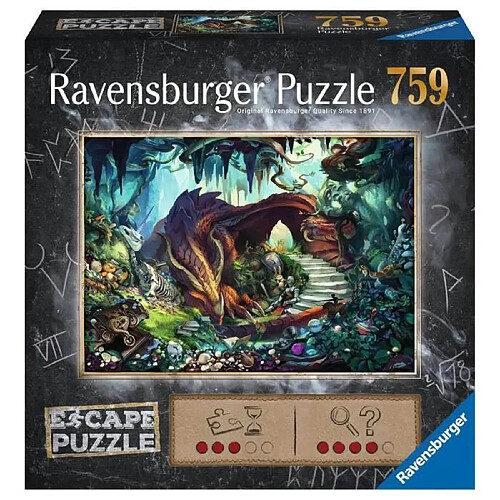 Ravensburger Escape puzzle Dans la grotte du dragon, 759 pieces, Pour adultes et enfants des 12 ans, 1 guide de jeu, 1 enveloppe solution, Inspir