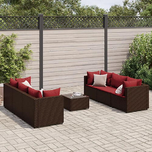 vidaXL Salon de jardin avec coussins 7 pcs marron résine tressée