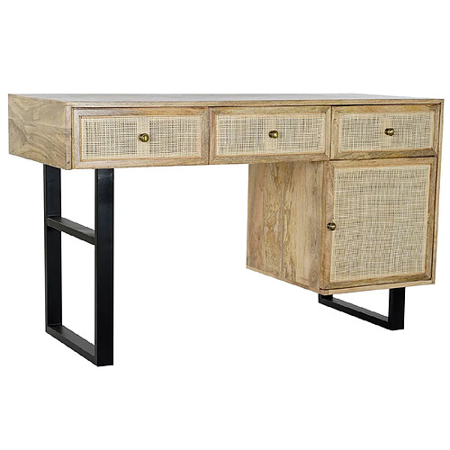 Pegane Bureau en bois de manguier et rotin coloris naturel - Longueur 130 x Hauteur 76 x Profondeur 50 cm