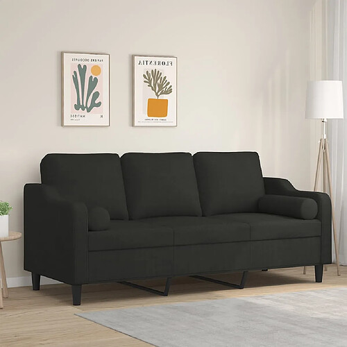 vidaXL Canapé 3 places avec oreillers décoratifs noir 180 cm tissu