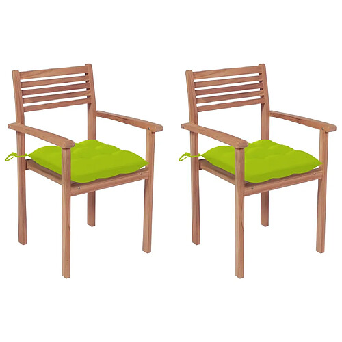 vidaXL Chaises de jardin lot de 2 avec coussins vert vif Teck massif