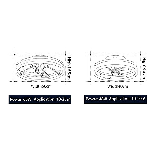 Universal Plafonnier ventilateur led 40cm, 6 vitesses lointain chambre moderne 48w plafonnier ventilateur silencieux lumière réglable petite lumière ventilateur lumière réglable, noir