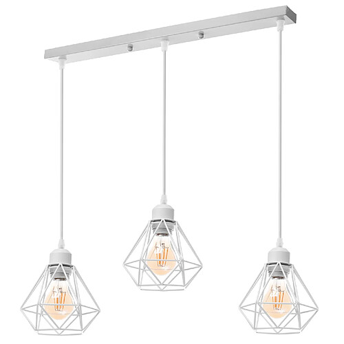 Stoex Plafonnier Rétro À 3 Lumières Blanc Suspension Lustre E27 Cage en Métal Suspension Luminaire Vintage D'Intérieur