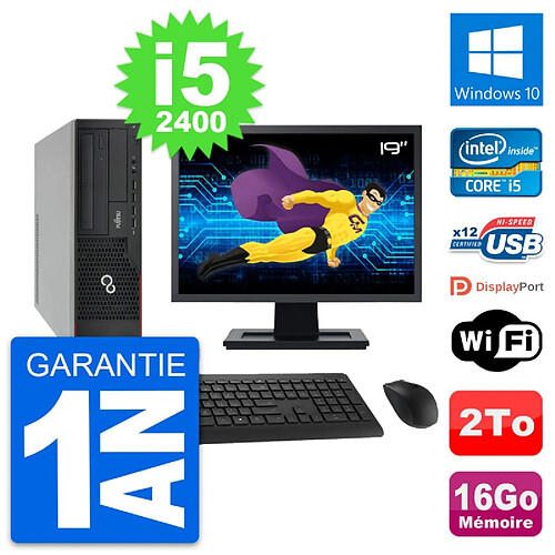 PC Fujitsu E910 DT Ecran 19" Intel i5-2400 RAM 16Go Disque 2To Windows 10 Wifi · Occasion