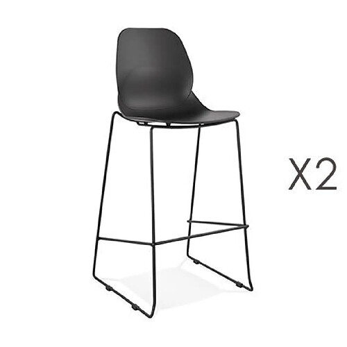 Mes Lot de 2 chaises de bar 52x51,5x111 cm noires pieds noirs - LAYNA