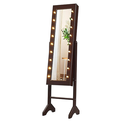 Helloshop26 Armoire à bijoux sur pied avec 18 led angle réglable doublure en velours doux 35 x 31 5 x 145 cm marron 20_0000135