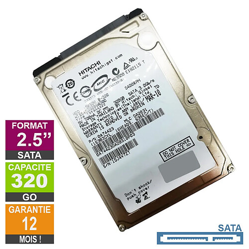 Disque Dur 320Go SATA 2.5 Hitachi HTS545032B9A300 5400rpm 8Mo · Reconditionné