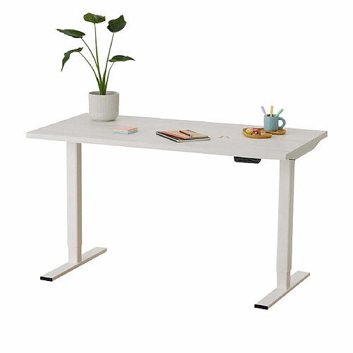 ELEVA Bureau assis debout effet bois blanc 160x80x3cm