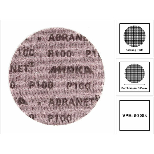 Mirka Disque Abranet diamètre 150 mm Grain 100 boîte de 50