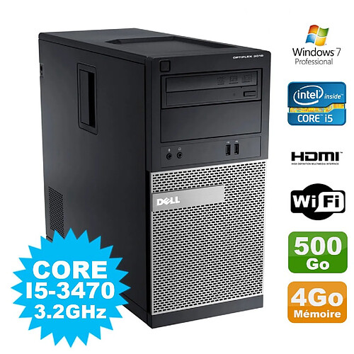 PC Tour DELL Optiplex 3010 MT Intel I5-3470 Graveur 4Go 500Go HDMI Wifi W7 · Occasion