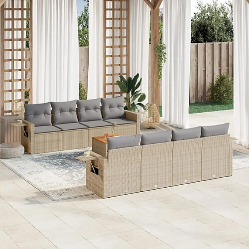 vidaXL Salon de jardin avec coussins 9 pcs beige résine tressée