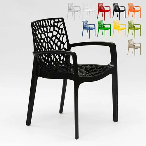 22 Chaises Gruvyer ARM Grand Soleil accoudoirs polypropylène brillant offre stock, Couleur: Noir